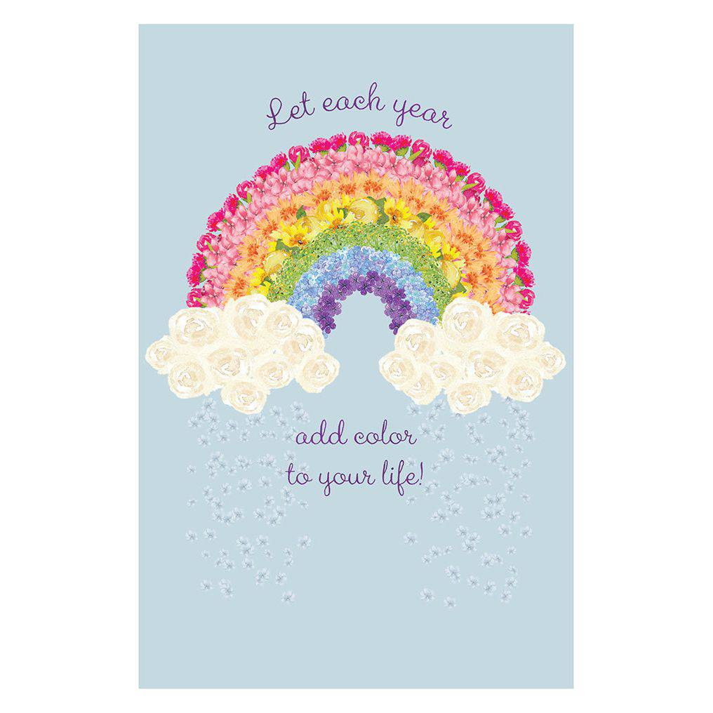 Colorful floral rainbow birthday card by Pictura featuring vibrant flowers and a cheerful design for special celebrations.